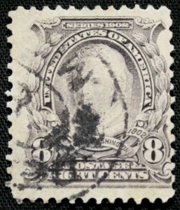 US Stamp Scott #306 ~ MARTHA WASHINGTON 8c black 1902 used GR03 - Picture 1 of 1