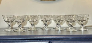 LIBBEY WHEAT CRYSTAL SET OF 12 STEMWARE CHAMPAIGN COUPE SHERBET CLEAR ETCH 1950s - Picture 1 of 5