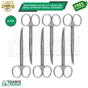 Iris Scissors 6 Pcs Set 4.5” Curved Jaws Dental Veterinary Surgical German Grade - Picture 1 of 8