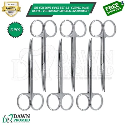 Iris Scissors 6 Pcs Set 4.5” Curved Jaws Dental Veterinary Surgical German Grade - Image 1 of 4