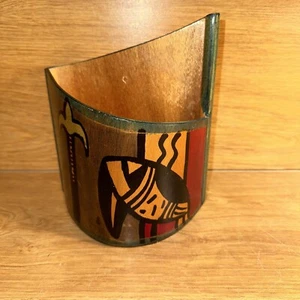 Portacartas de bolsillo de pared pintado a mano KAKADU de colección arte israelí de mediados de siglo firmado - Imagen 1 de 8
