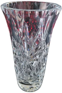 VINTAGE ELEGANT CUT CRYSTAL HEAVY CLEAR GLASS VASE BEVEL RIM 7.75" HIGH - Picture 1 of 5