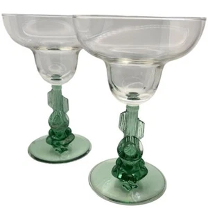 Mexican Margarita Glasses Green Stemmed Siesta Man Sombrero Cactus Set of 2 - Picture 1 of 13