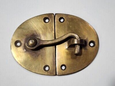 Vtg. Style Oval Door Latch Hook Solid Brass Hasp Lock Gate Window Cabinet #X14 • 21.43$