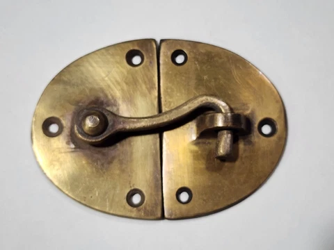 Vtg. Style Oval Door Latch Hook Solid Brass Hasp Lock Gate Window Cabinet #X14 Cover