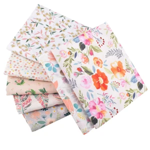 CraftsFabrics 7Pcs/lot White Floral Fat Quarter 100% Cotton Twill Printed Fabric - Picture 1 of 5