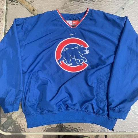 Vintage Chicago Cubs Nike Team Pullover Windbreaker Jacket Mens XL Blue V Neck Cover