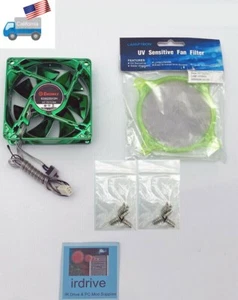 NEW Enermax 80mm Green 3pin LED Cooling Fan w/ UV Sensitive Fan Filter/Grill - Picture 1 of 15