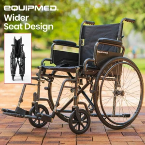 EQUPMED 24 Inch Wheelchair XL Wide Manual Folding Wheel Chair Foldable Portable - Picture 1 of 12