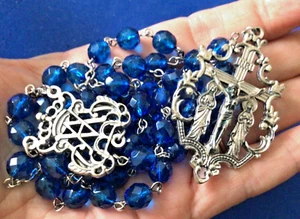 Marian Rosary Two Mary’s CZECH Glass Sapphire Crystal Handmade 8mm - Picture 1 of 7