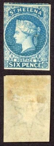 St Helena SG1 6d Blue Imperf 3 Margins Fine Mounted Mint Cat 500 pounds - Picture 1 of 1