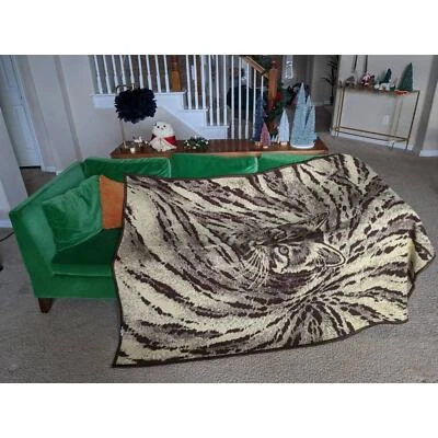 MANTA REVERSIBLE vintage con estampado de gato gatito polar crema marrón animal print Foto 1 de 4