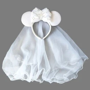 Bridal Mouse Ears with Veil and Pearl Accents NEW - Picture 1 of 3