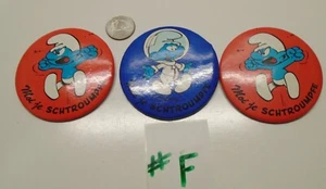 3 Vintage 1980's Pinback BUTTONS PEYO SMURFS SCHTROUMPFE - Picture 1 of 5