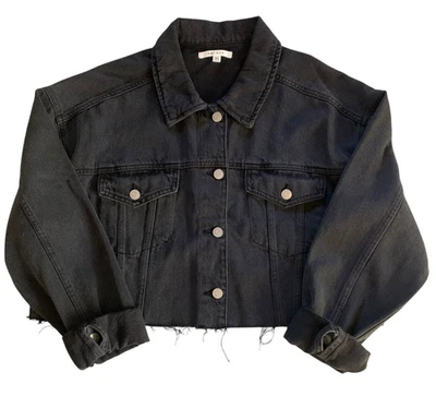 PACSUN Trucker Jacket Womens M/L Black Denim Cropped Oversized Fit Grunge - Image 1 of 4