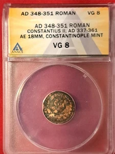 Constantius II AE18 Roman Coin – AD 348–351 Constantinople – ANACS VG8 (12.7) - Picture 1 of 2