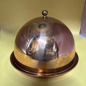 Vintage Copper Cheese Dome with Tray Brass Knob 7” Serving Plate With Lid - Picture 1 of 12