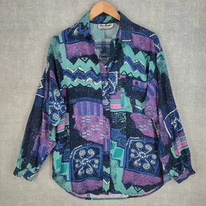 VTG Jeri Marque NY Top Medium Colorful Button Up Funky 80s Wearable Art USA Made - Picture 1 of 20
