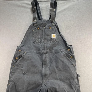 Carhartt Overalls Mens 42x32 Black Double Knee Distressed Workwear Carpenter USA - Picture 1 of 15