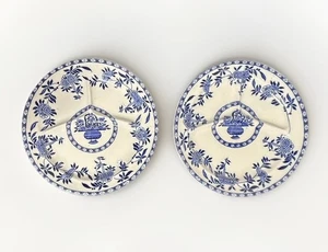 Pair Vintage Delft Blue Transferware Basket Pattern Divided Grill Plates 10" - Picture 1 of 10