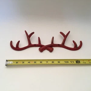 Red Cast Iron Antler Wall Hook Rack Key Towel Coat Hanger Rustic Silver 13 in - Picture 1 of 3