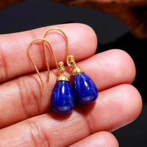 Pendientes de lapislázuli natural enchapados en oro lágrima piedras preciosas colgantes joyería - Imagen 1 de 12