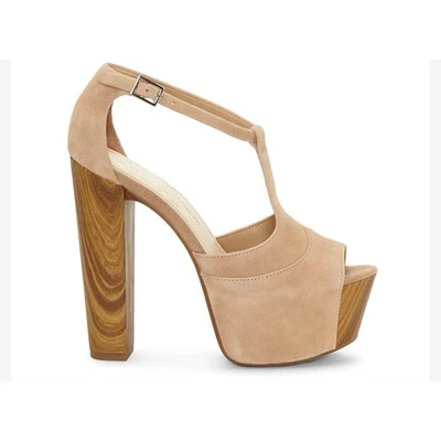 Sandalia Jessica Simpson Dany T-Strap plataforma tacón alto en arena talla 10. Foto 1 de 4