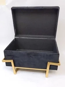 Fabulaxe 14 x 20 x 14" Rectangular Velvet Storage Ottoman with Gold Legs, Black - Picture 1 of 4