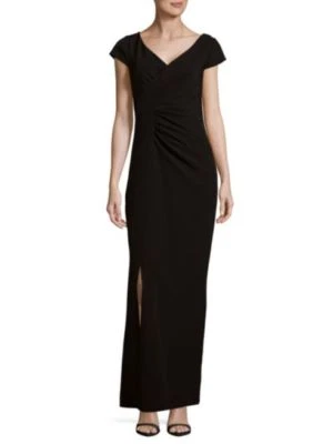 $590 NWT - JS COLLECTIONS Women's V-NECK CREPE (866402) Black GOWN / DRESS - 4 - Image 1 of 4