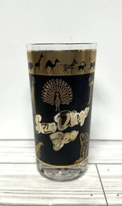 Vintage San Diego Zoo Souvenir Glass Black & Gold - Made by Federal - Picture 1 of 6