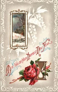 Postal de colección 1911 May This Be Your Happyest New Year Tarjeta de felicitación Flores - Imagen 1 de 2