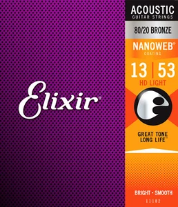 Elixir Nanoweb Coated 13-53 HD Light 80/20 Bronze Acoustic Strings 11182 - Picture 1 of 3