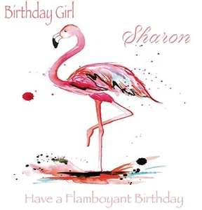 Flamingo Birthday Girl PERSONALISED Birthday Greeting Card - Picture 1 of 1