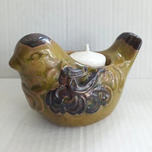 Vintage Kerzenhalter Ton primitiv handbemalt zweifarbig Taube - Bild 1 von 6
