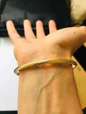 Silver 6mm Open Twisted Men's Cuff Bangle Bracelet in 14K Yellow Gold Over-8" - Image 1 of 4