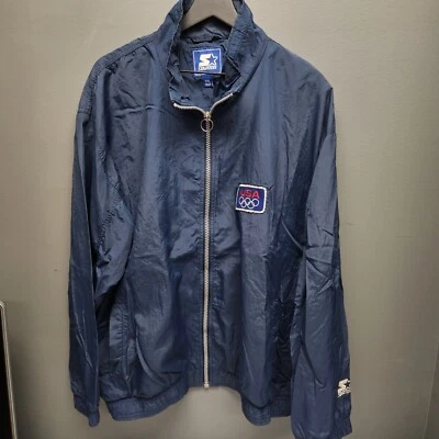 Chaqueta de Pista Para Hombre Vintage Starter Juegos Olímpicos de Estados Unidos Azul Marino Cremallera Completa/Talla XXL Foto 1 de 4