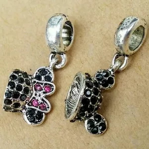 Minnie Mickey CZ Crystal Ear Hat Dangle Beads fit European Charm Bracelet - Picture 1 of 12