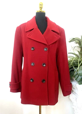 Chaquetón para mujer Land's End rojo doble botonadura mezcla lana rojo talla 22W Foto 1 de 4