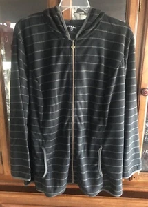 Ulla Popken Black/ Gray Stripe Fleece Jacket Hoodie 24/26W Plus NWT Polyester - Picture 1 of 14