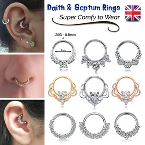 Daith Septum Earring Nose Ring 8mm Piercing Tragus Hoop Cartilage 20G Silver UK - Picture 1 of 21