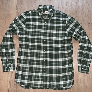 Levi's Button Down Shirt Men's Small Long Sleeve Plaid Green White Flannel - Picture 1 of 6