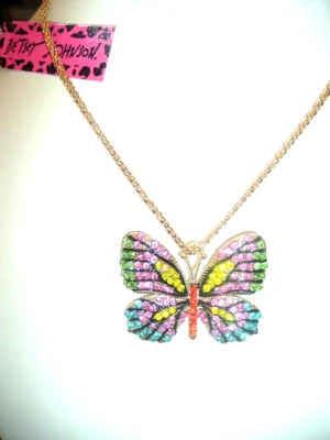 PRECIOSO COLLAR COLGANTE ORO MARIPOSA CRISTAL MULTICOLOR Betsey Johnson Foto 1 de 4