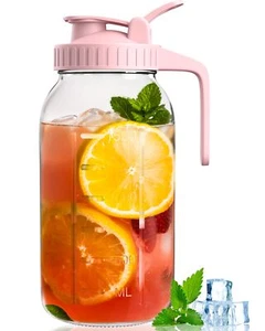 64oz Glass Mason Jar Pitcher With Lid And Spout 2 Quart Airtight Glass Water Jug - Picture 1 of 7