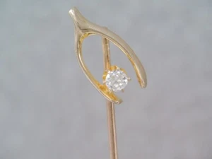 ANTIQUE 10K YELLOW GOLD & DIAMOND WISH-BONE  STICK PIN - Picture 1 of 6