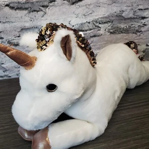 Aurora Shimmers Rose Gold Flippy Sequins White Unicorn Stuffed Animal Plush 12"  - Picture 1 of 10