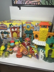 Play-Doh Town 3-In-1 Town Center Huge Bundle Mechanic, firehouse Flower Shop - Picture 1 of 10