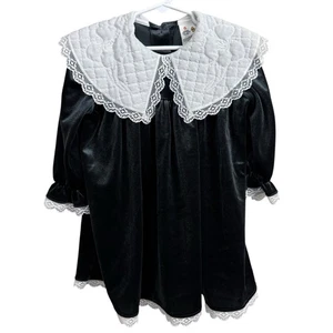 Vintage Disney Winnie the Pooh Girls Dress 6 Black Velvet Lace Collar USA - Foto 1 di 9