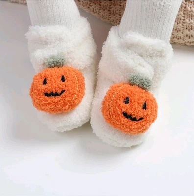 12-18 Meses Halloween Bebé Zapatos Botines Botas Suave Blanco y Naranja Calabaza  Foto 1 de 4
