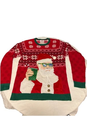 Suéter Navidad Feo Holiday Time Santa, Gafas de Sol y Cerveza, Rojo, Grande Foto 1 de 4