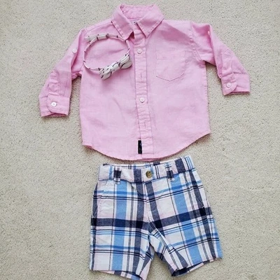 Janie and Jack Bebé Niños Lino 3 Piezas Conjunto Camisa Pantalones Cortos Pajarita talla 3-6m Foto 1 de 4